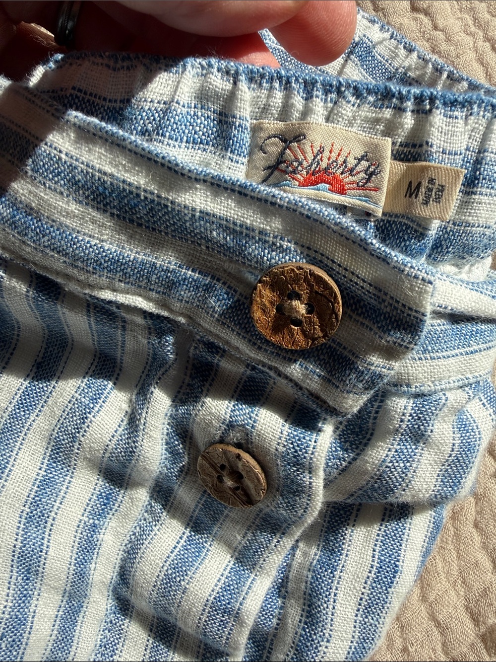 Faherty Blue and White & Blue Striped Linen Skirt with Wood Buttons size M
